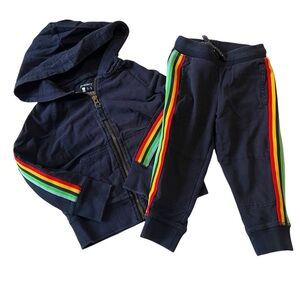 2T Primary Navy Jogger Set with Colorful Stripes
